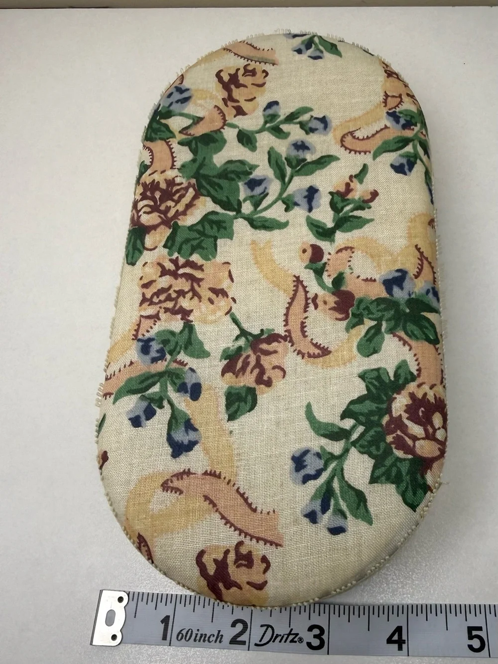 Vintage Floral Fabric Clamshell Jewelry Box Oval w/ Mirror, Lace & Gold trim